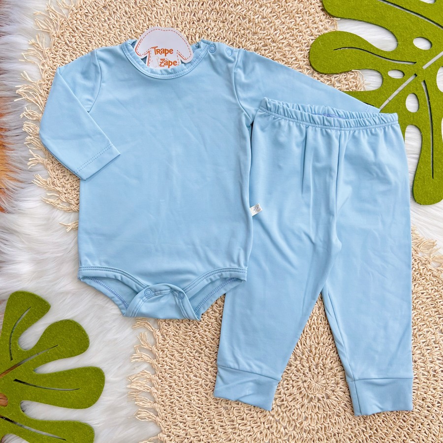 Conj. Body Manga Longa e Calça em Malha Térmica Thermo Dry - Azul Bebê